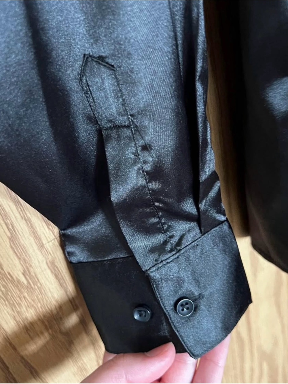 Women’s Black Satin Button-Up Blouse - Classic Collared Top - Picture 7 of 7